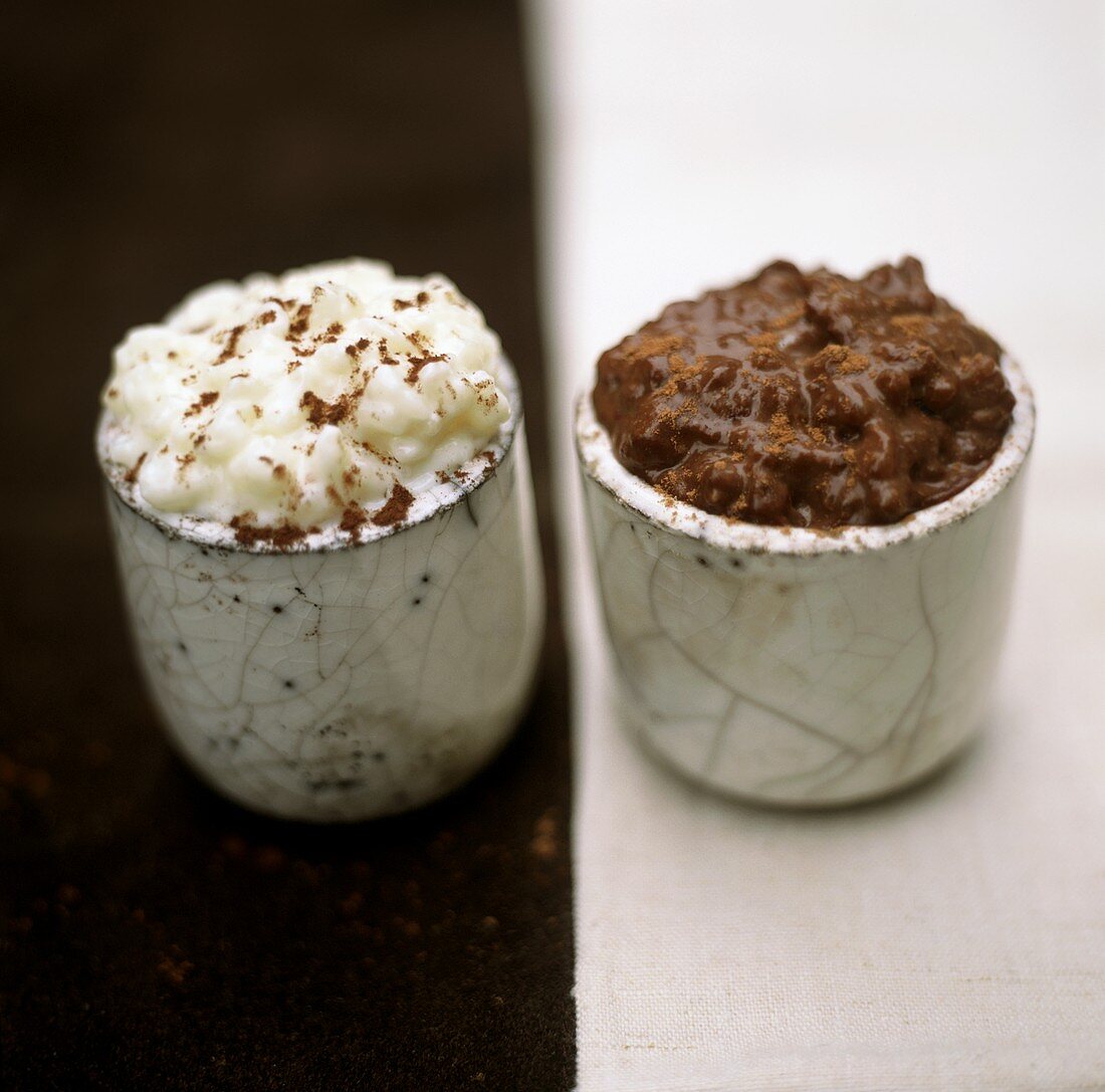 Chocolate rice and rice pudding with cinnamon