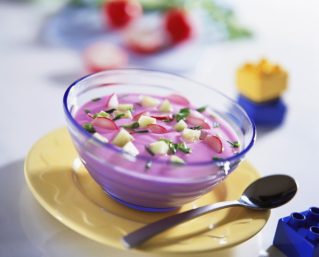 Chlodnik (cold yoghurt & vegetable soup, Poland) for children