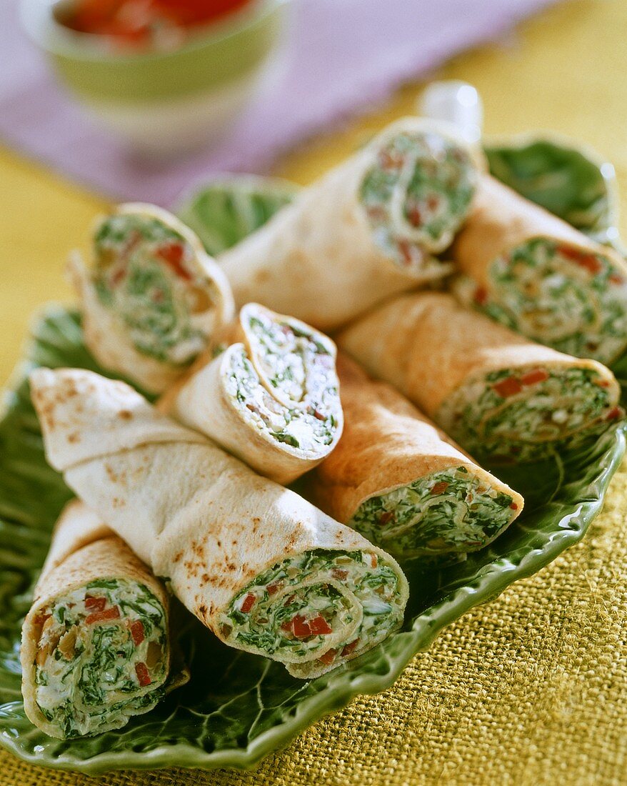 Wraps with cheese and spinach filling