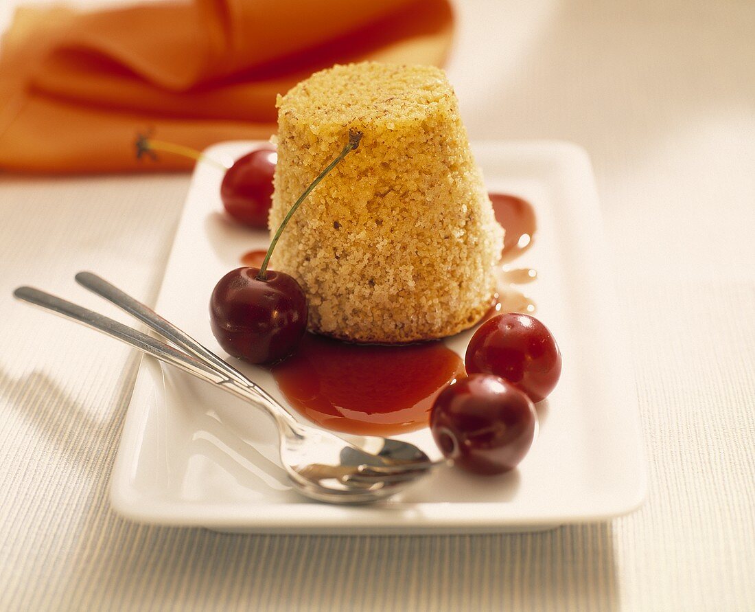 Nut soufflé with cherries