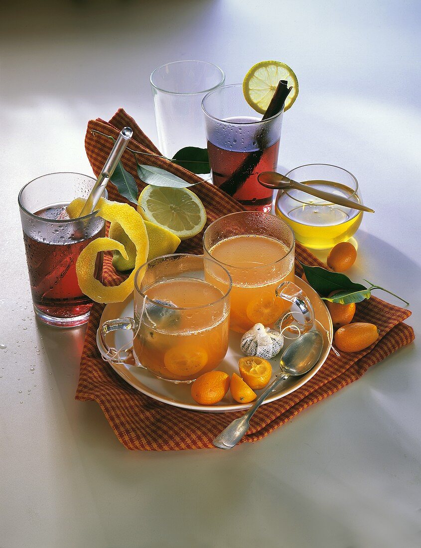 Non-alcoholic orange punch with kumquats, elderberry punch