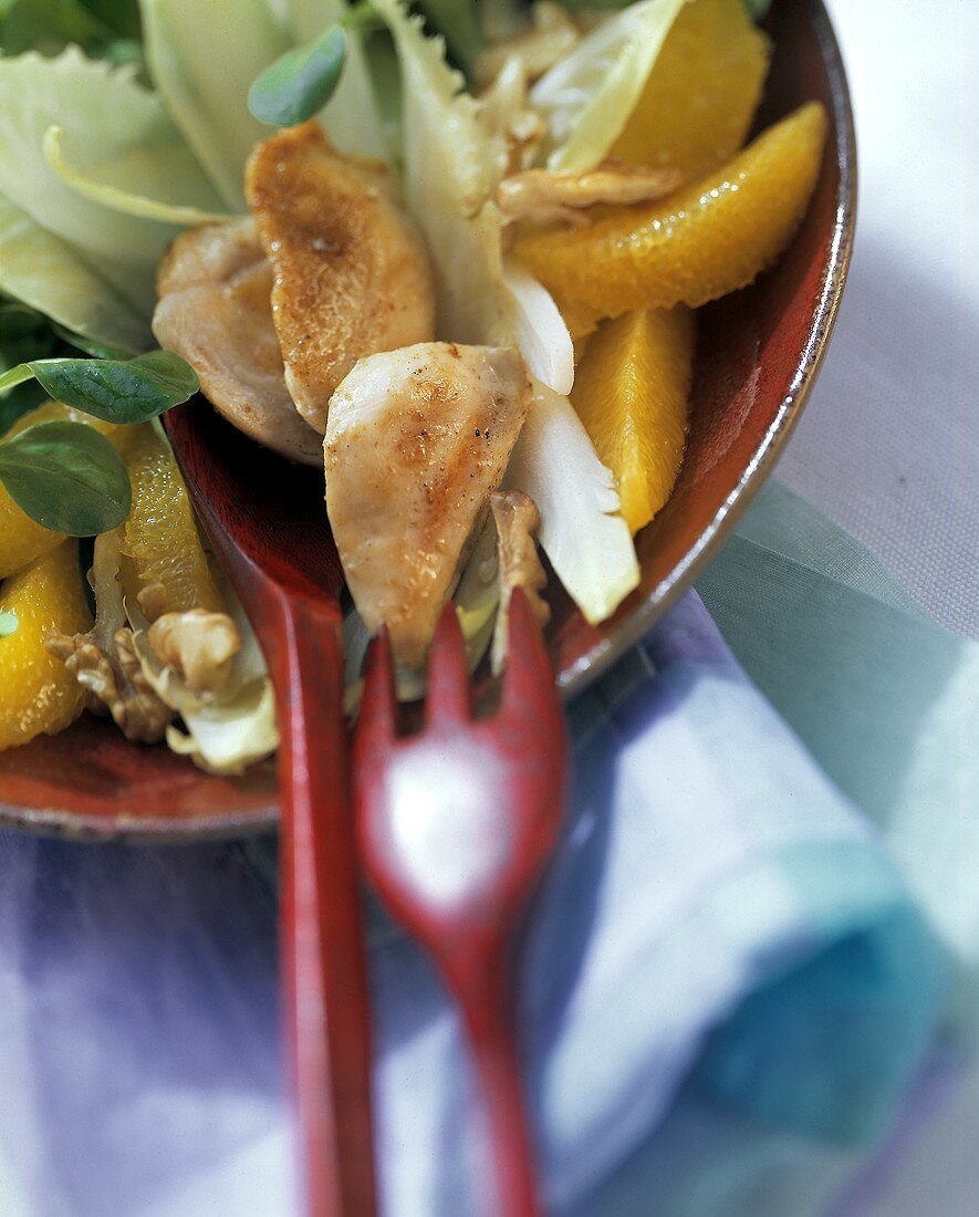 Salad plate with chicken nuggets