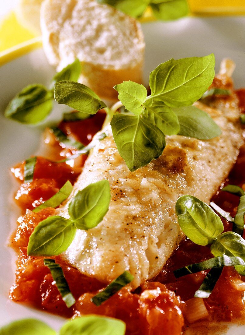 Red mullet fillet with basil and tomatoes