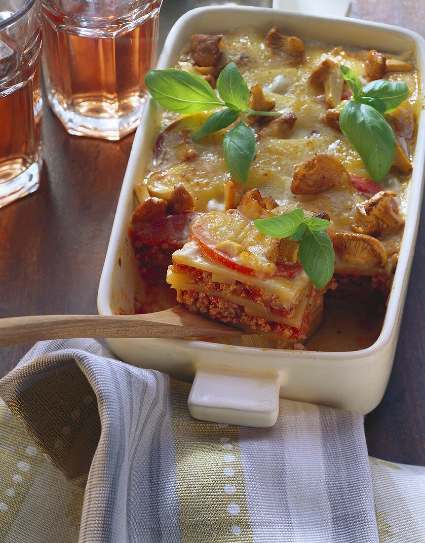 Potato lasagne with chanterelles