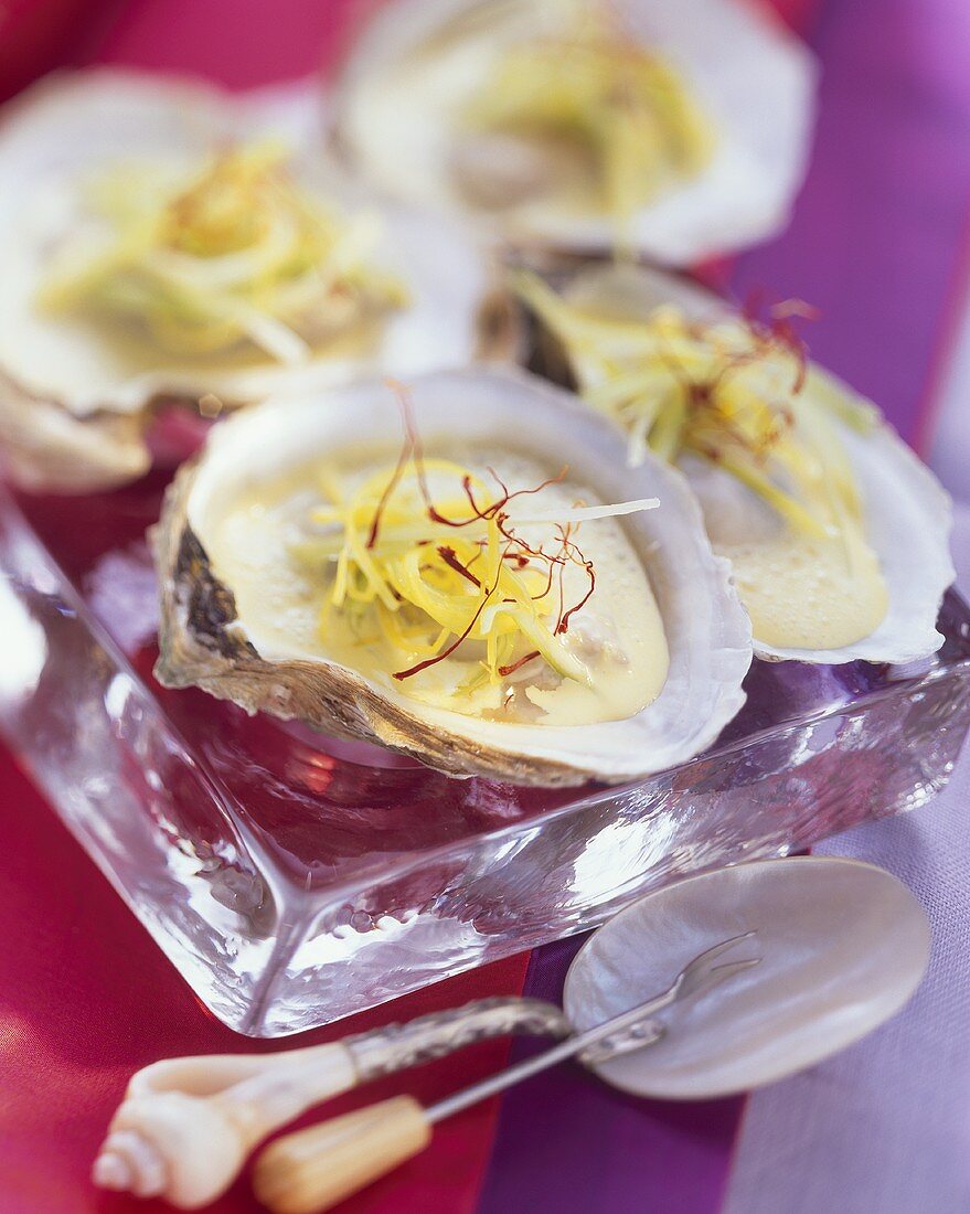 Poached Oysters with Leeks and Saffron