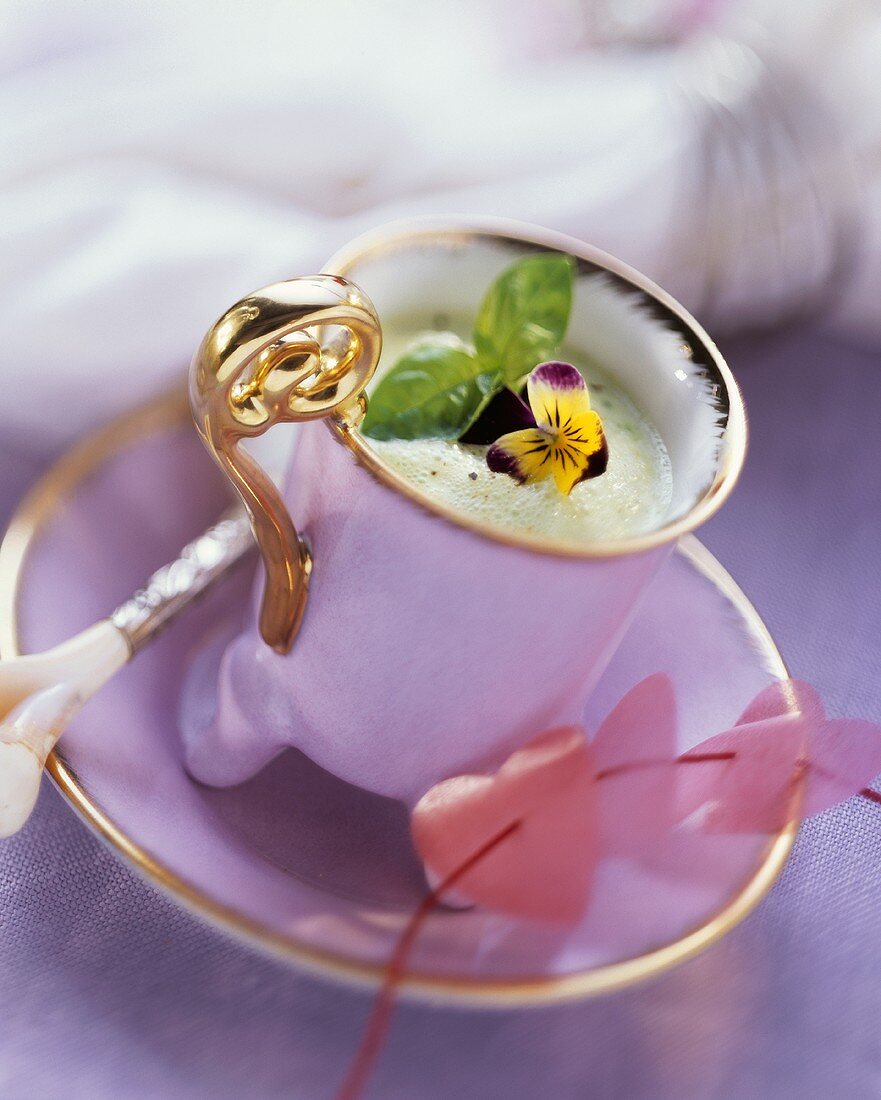 Frothy Basil Soup in Elegant Soup Mug