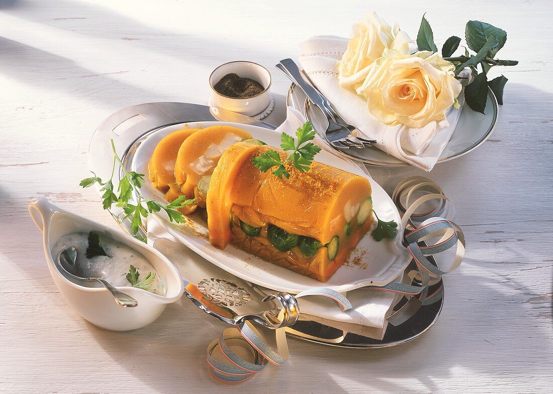 Vegetables in aspic with horseradish sauce