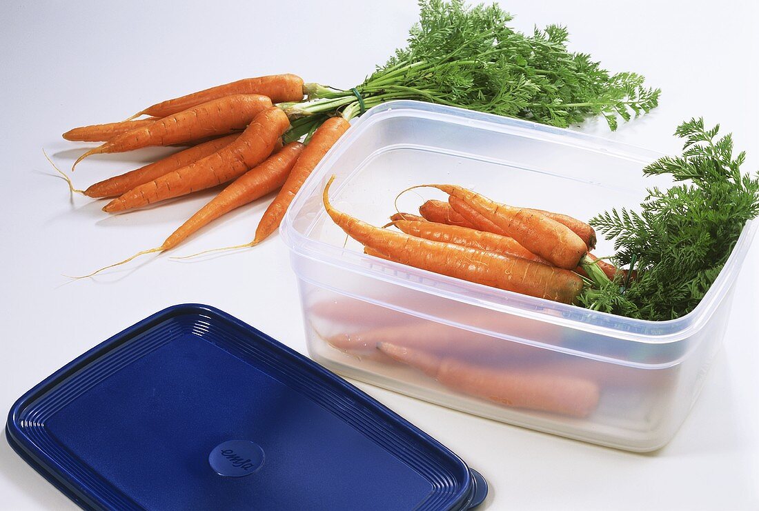 Storing carrots in a plastic container