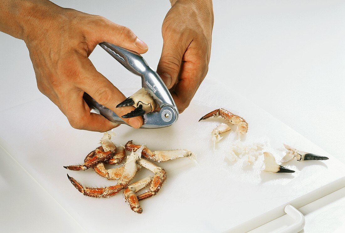 Dividing up a crab using crab tongs
