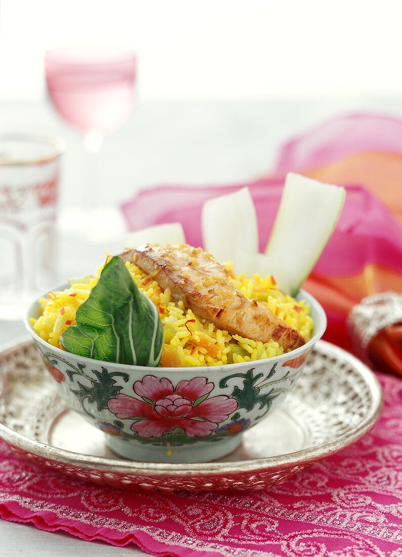 Saffron Rice with Gingered Salmon (Asian Style)