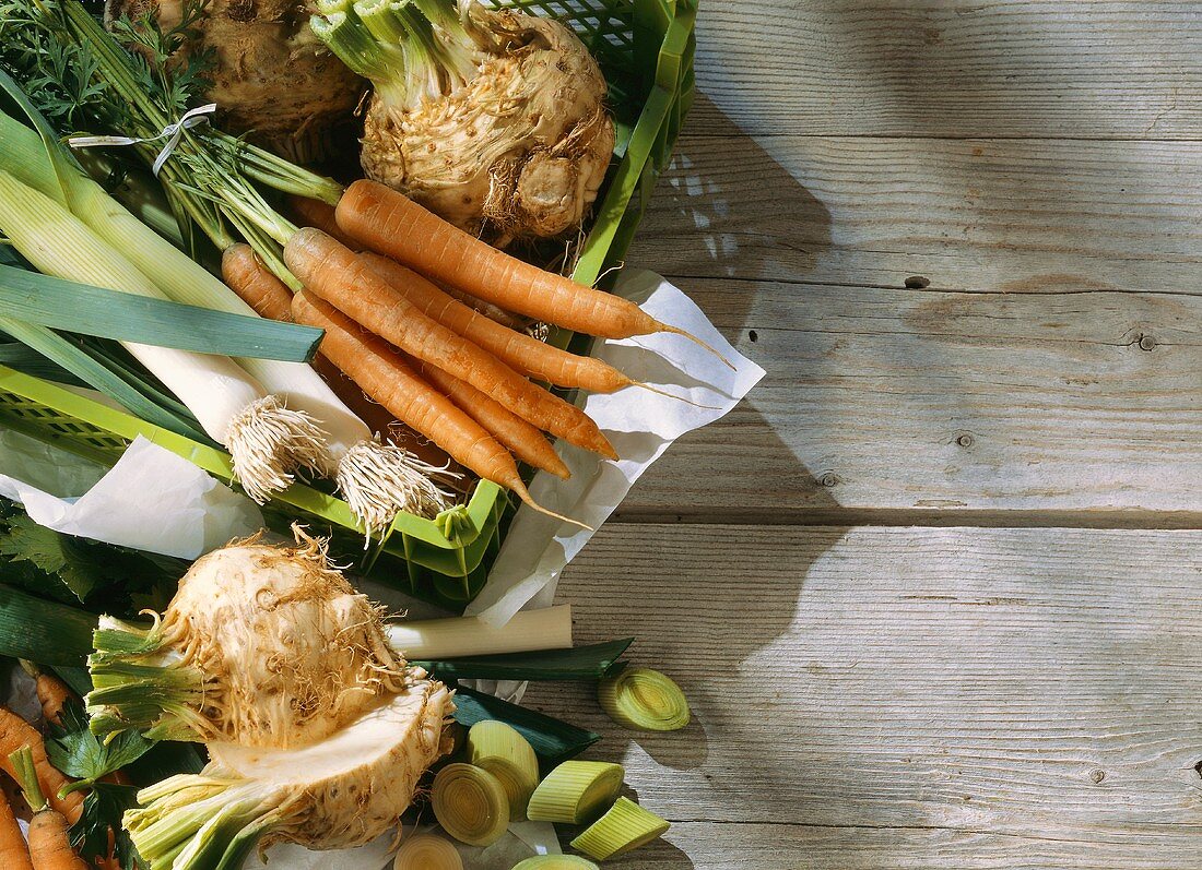 Soup vegetables: celeriac, leeks and carrots