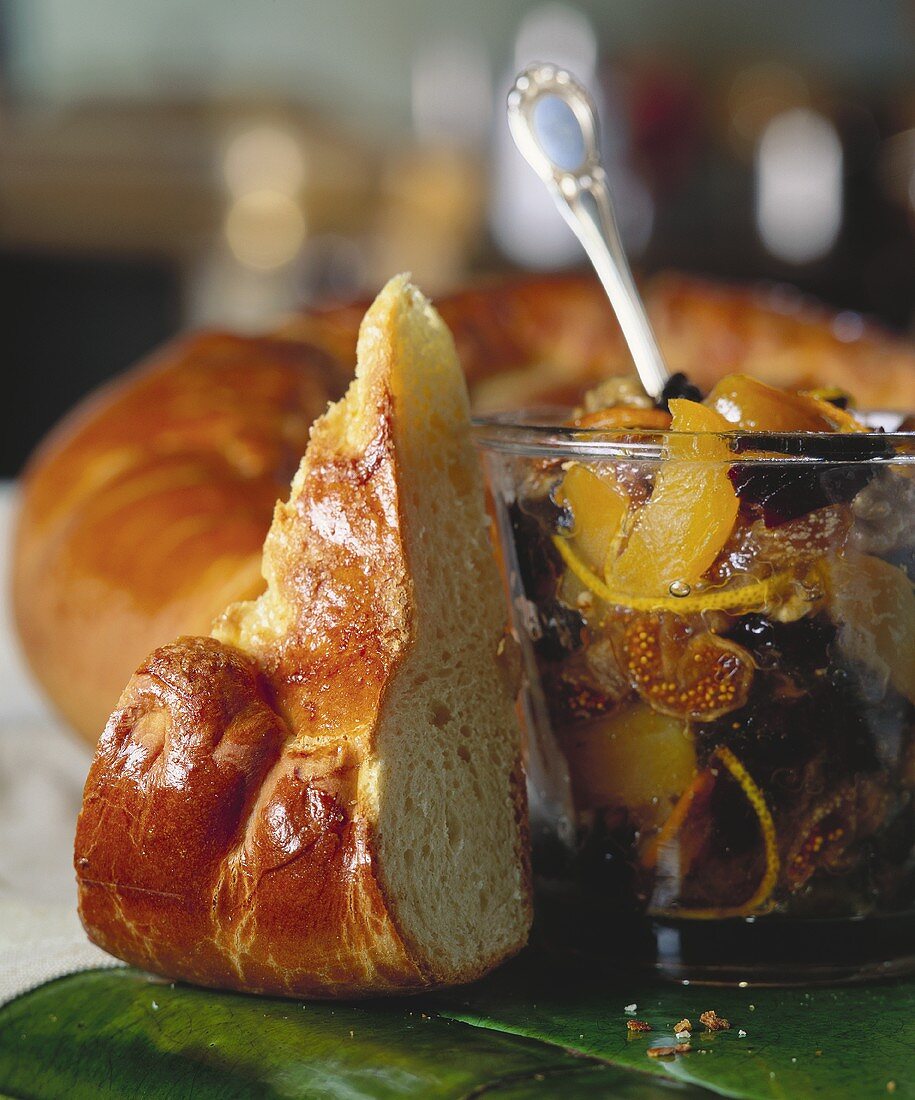 A piece of brioche and French Christmas preserves