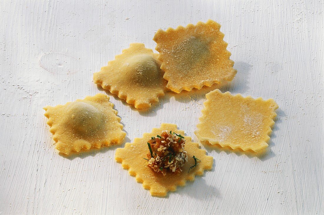 Home-made ravioli with meat filling