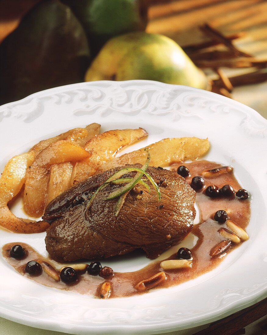 Roast venison with pears