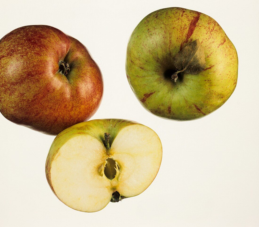 Gravensteiner apples, whole and halved