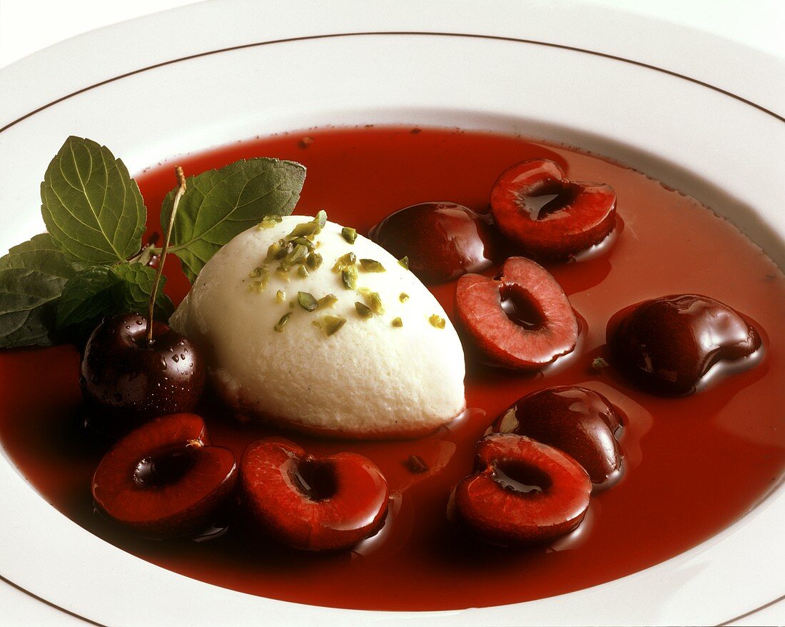 Cherry compote with Bavarian cream
