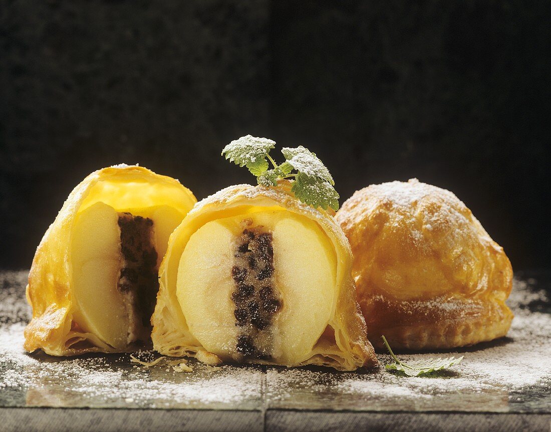Apples with marzipan and cinnamon stuffing in puff pastry