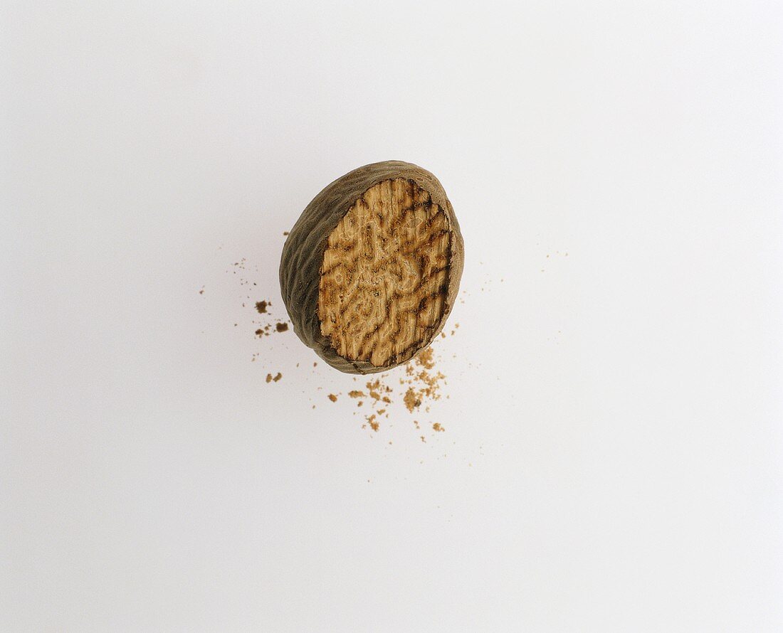 A nutmeg, partly grated