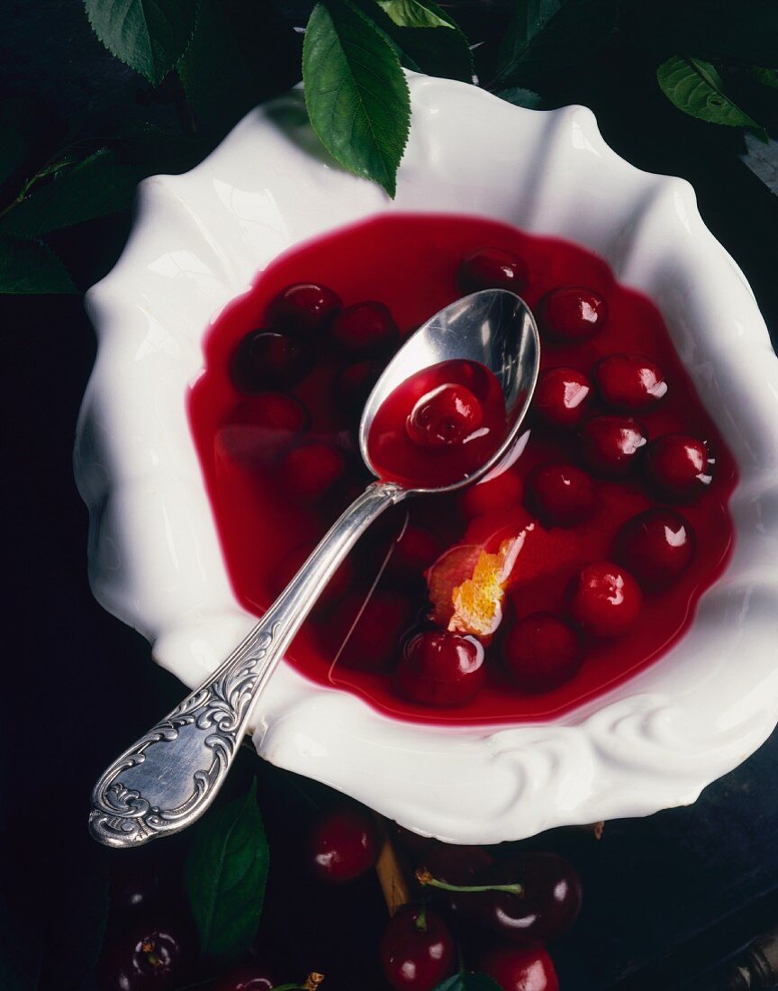 A plate of cherry soup