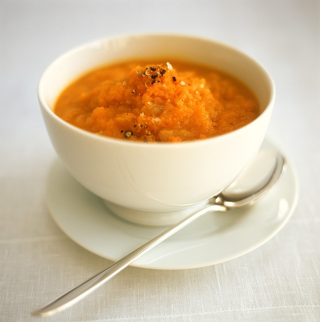 Carrot soup in soup bowl