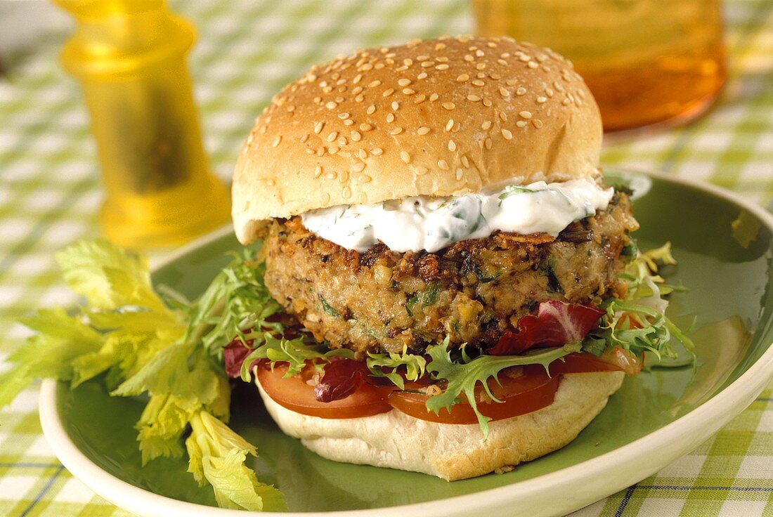 Vegetarian burger with herb quark