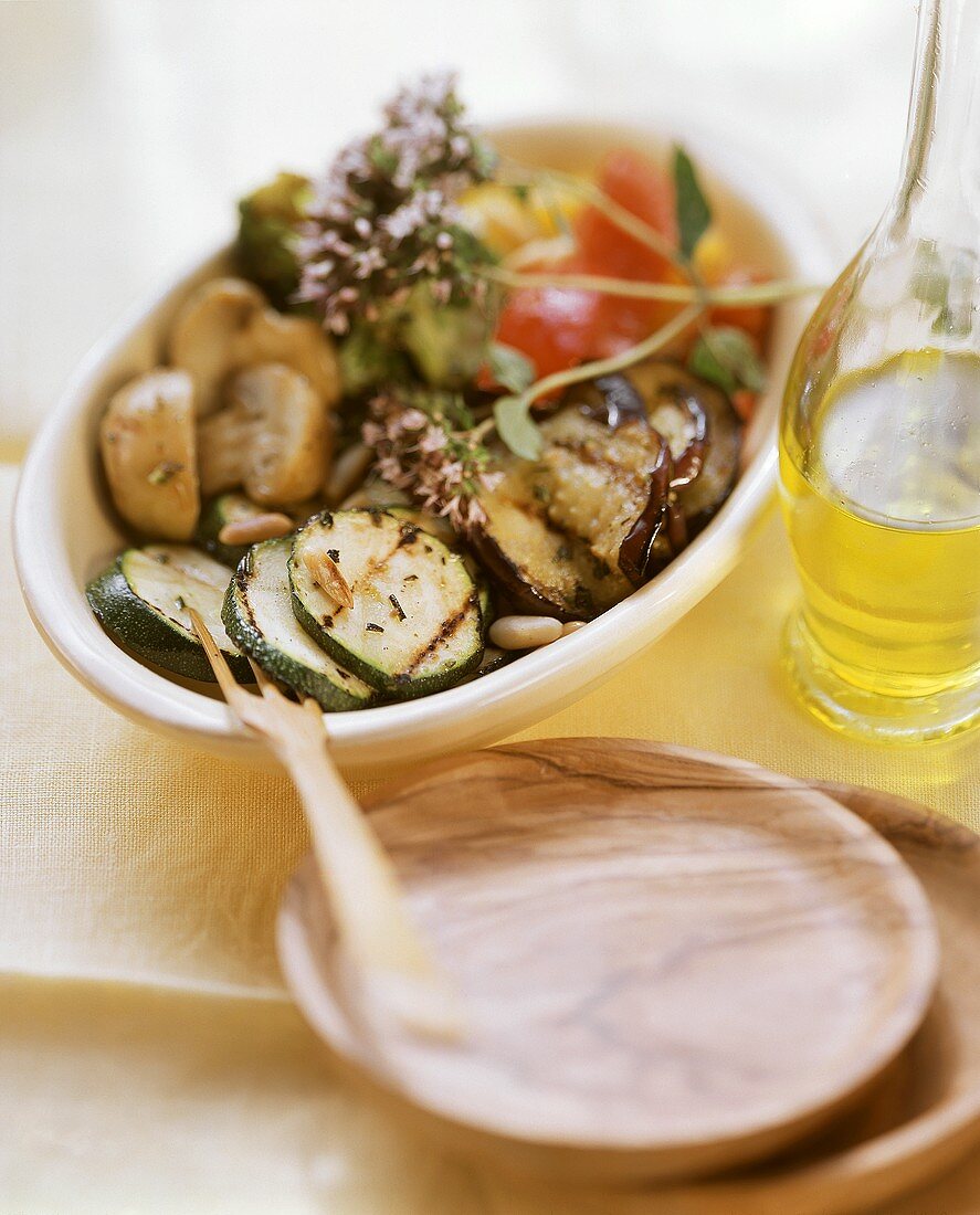 Grilled vegetables with pine nuts