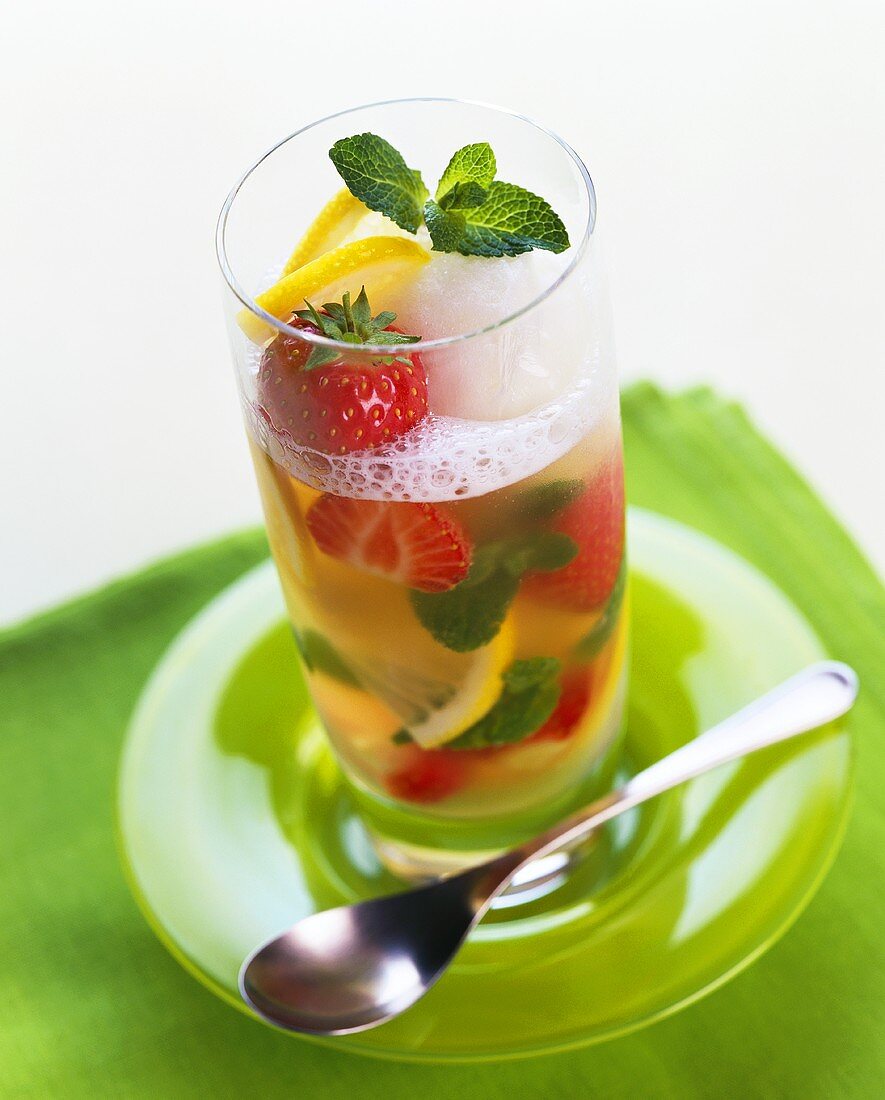 Strawberry and lemon cooler in tall glass