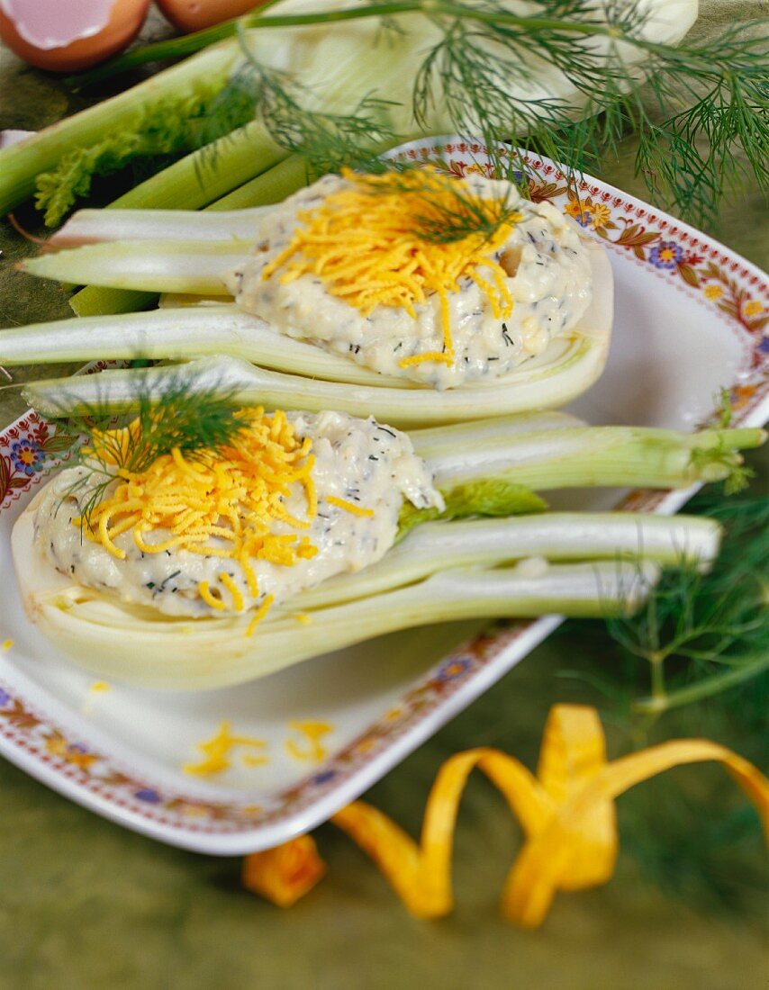Fennel with fish puree and egg stuffing