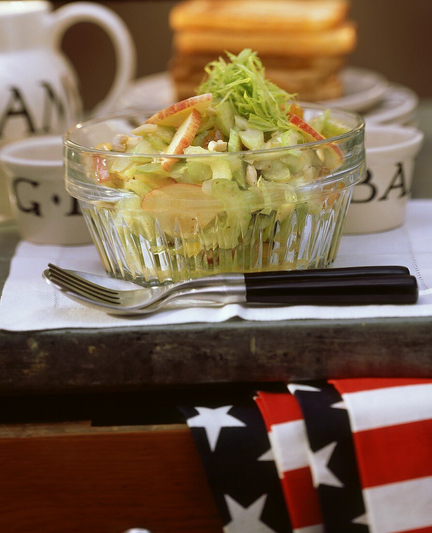 Waldorf salad with mango chutney for brunch (USA)