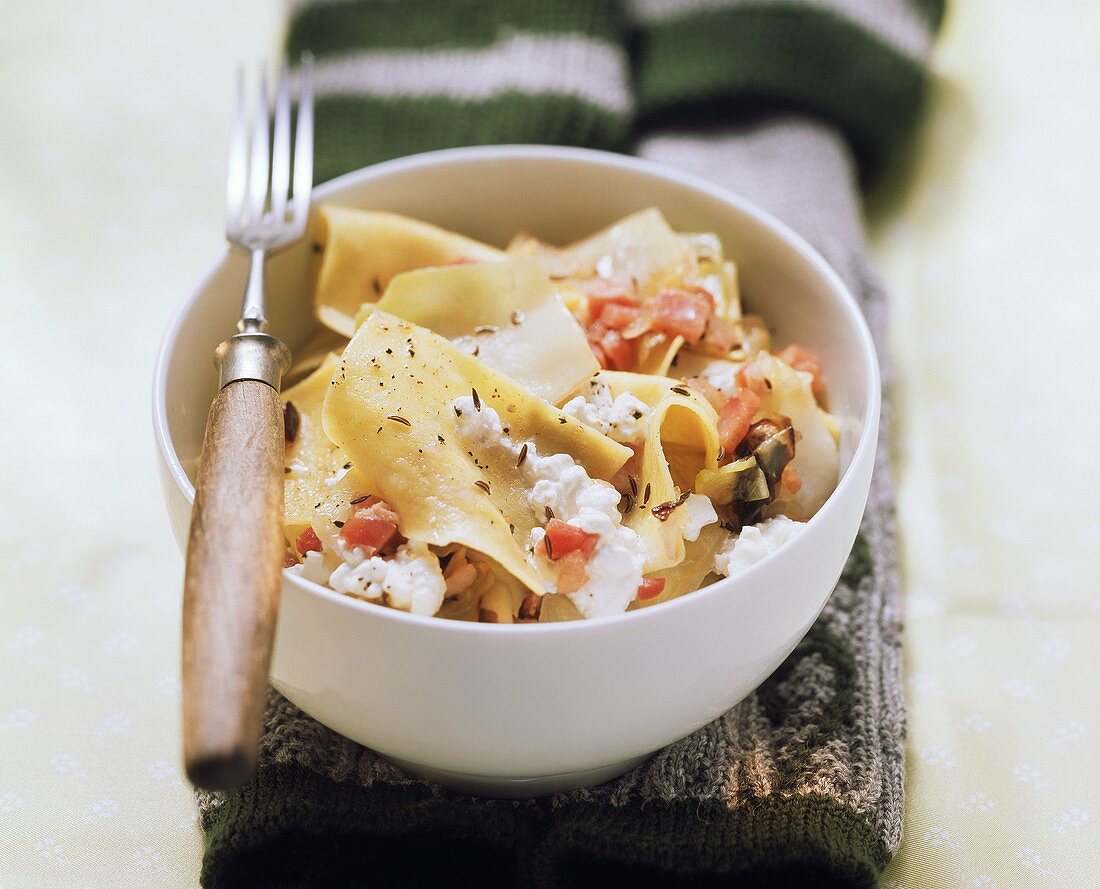 Krautfleckerl (pasta & cabbage) with soft cheese and caraway