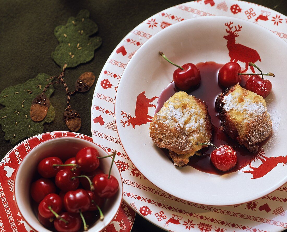 Kipfelkoch (sweet pudding from Austria) with cherries