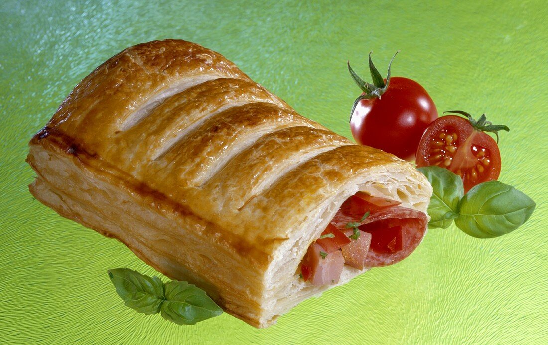 Savoury puff pastry with sausage filling