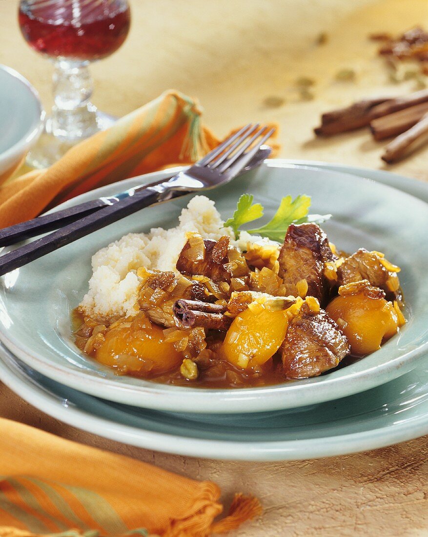 Lamb ragout with apricots, cinnamon and couscous