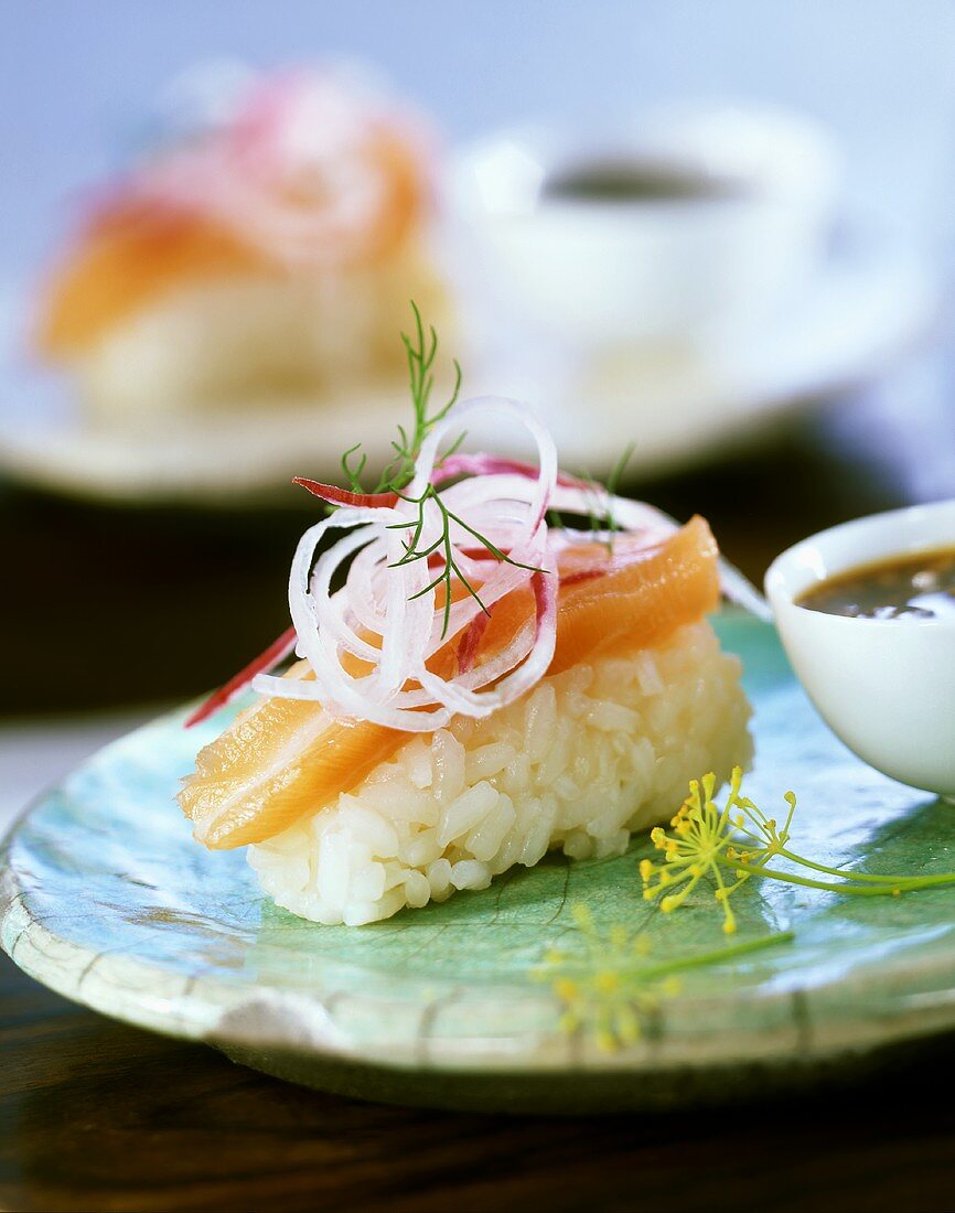 Wild salmon and radish sushi