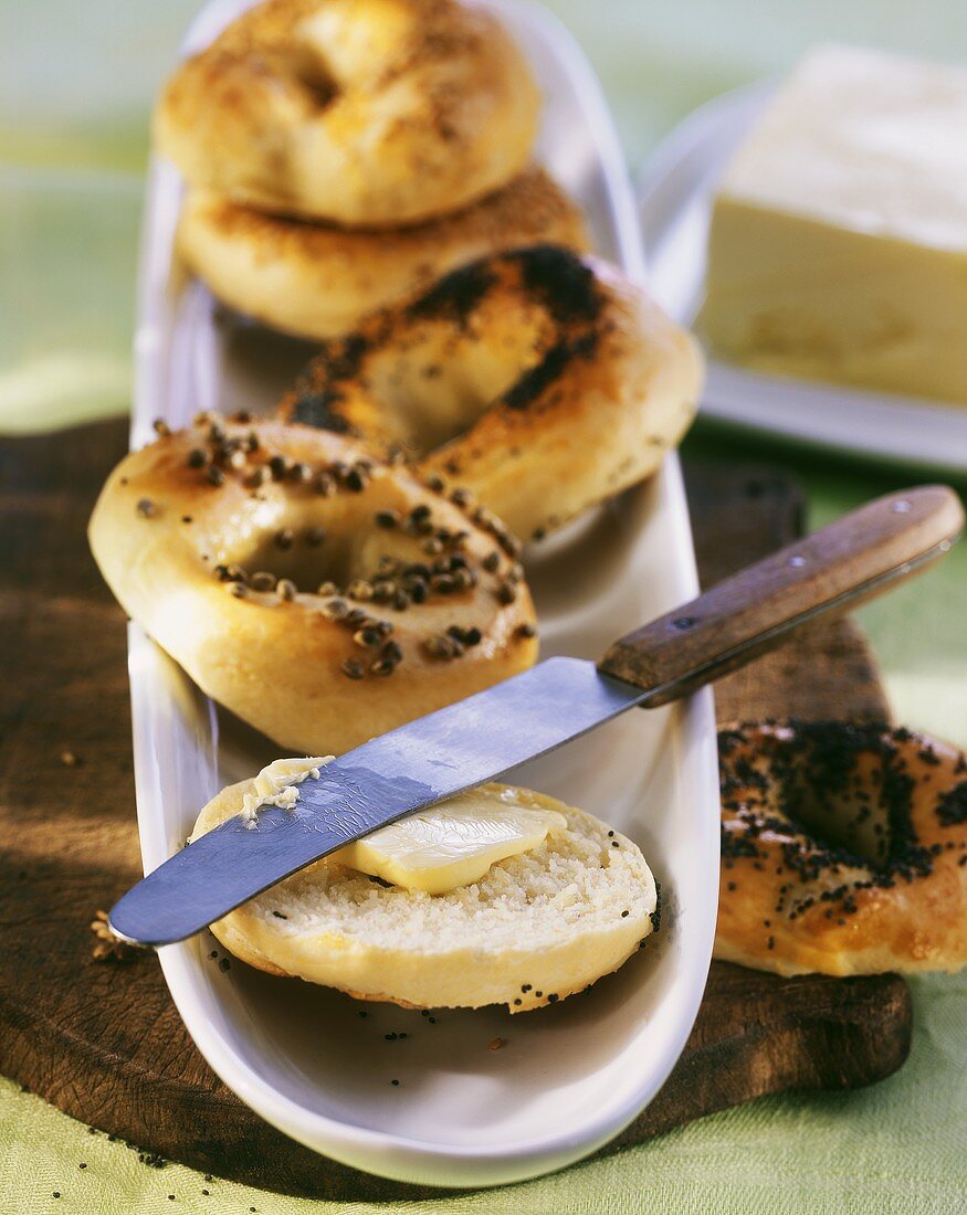 Bagels with spices and butter