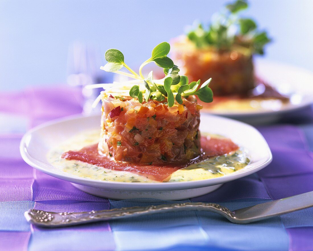 Squid tartare with herb sauce