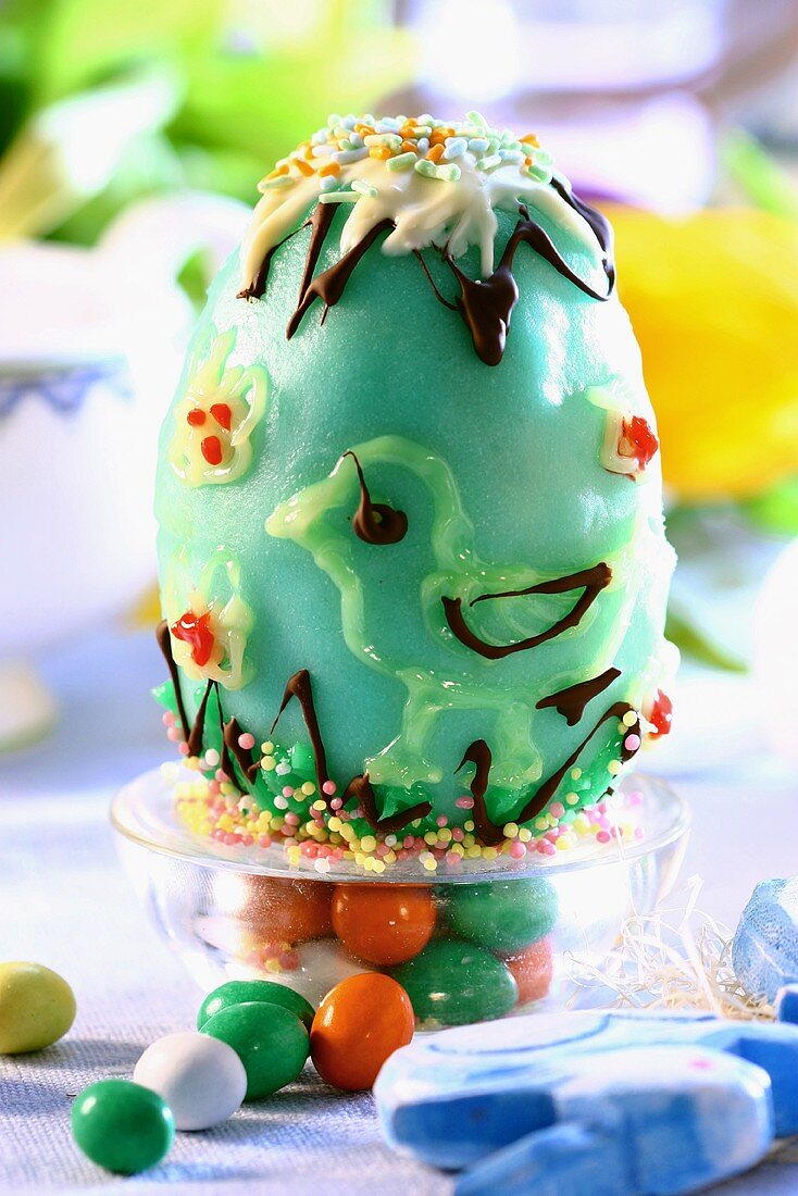 Sweet Easter baking: egg with blue glace icing