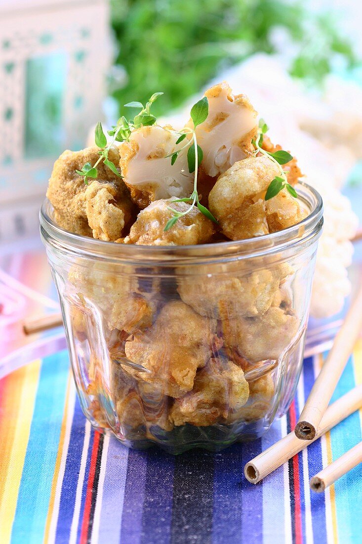 Marinated cauliflower florets in jar