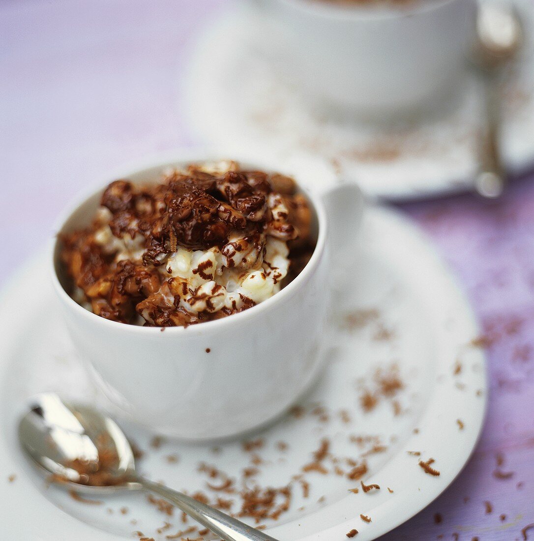 Rice pudding with grated chocolate