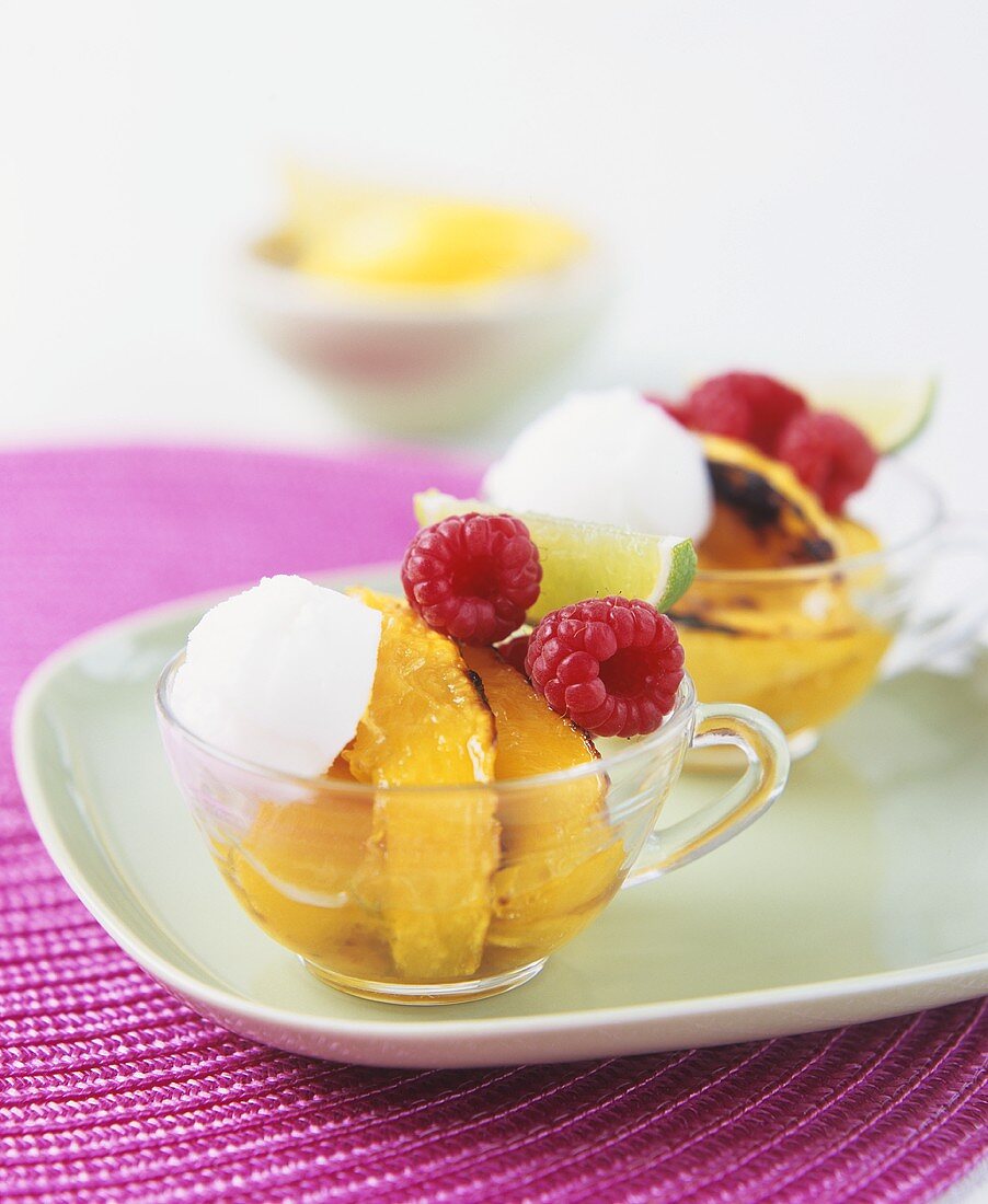 Lime ice cream with fruit