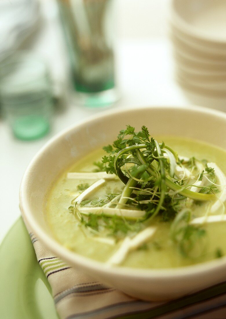 Potato and leek soup with cheese an celery
