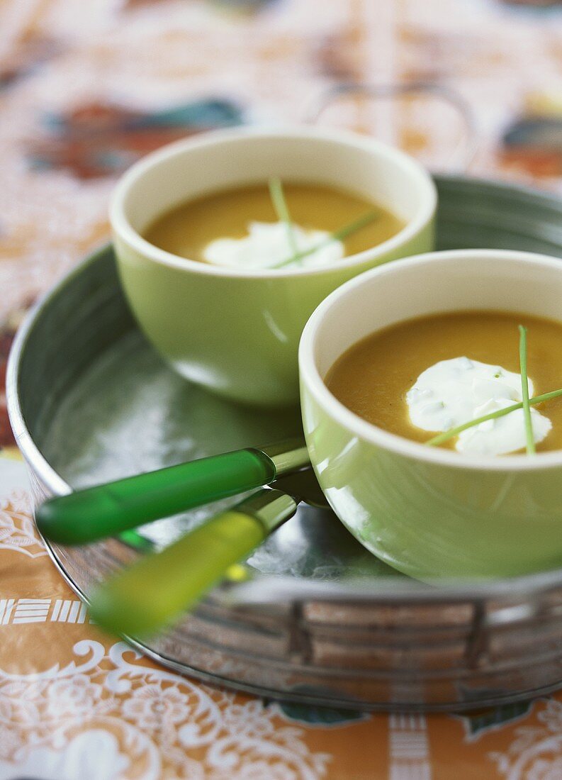 Cream of pumpkin soup with crème fraiche