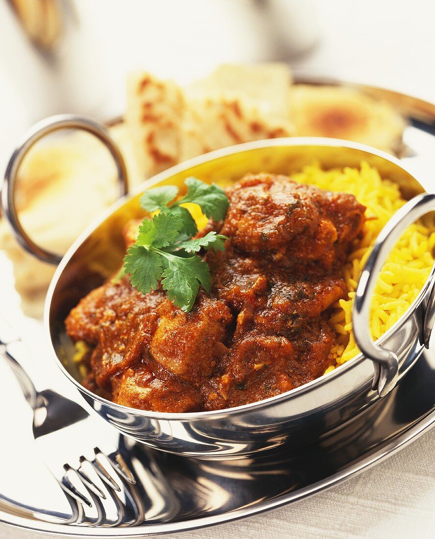 Spicy lamb with curried rice