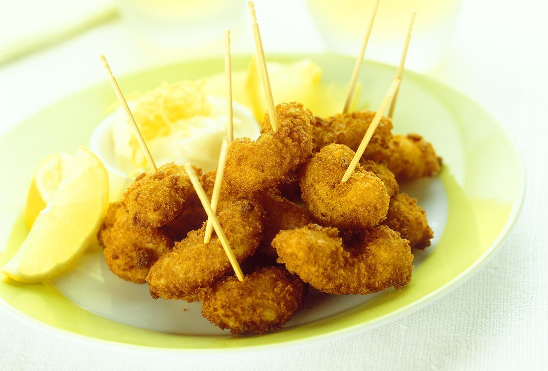 Chicken nuggets with cocktail sticks