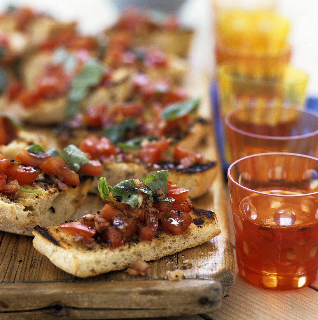 Bruschette on a wooden board