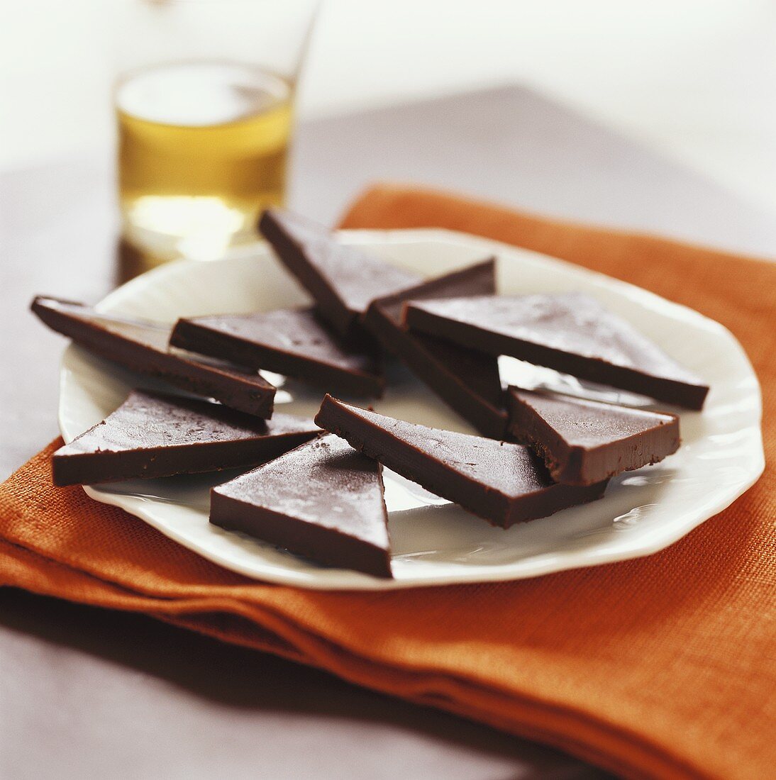 Chocolate triangles on plate