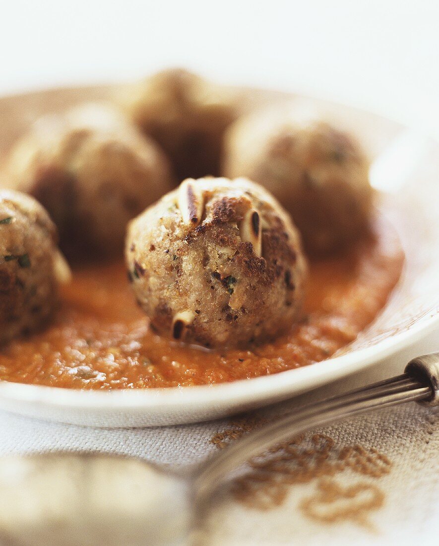 Hackbällchen mit Pinienkernen in Tomatensauce