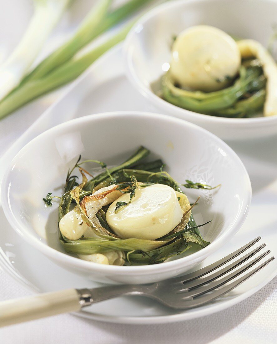 Grilled spring onions with Gorgonzola butter