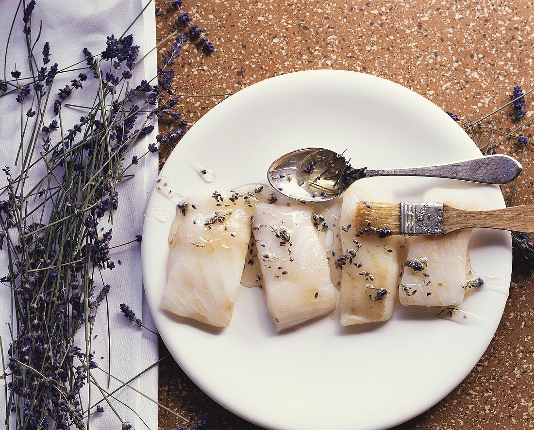 Turbot marinated with lavender