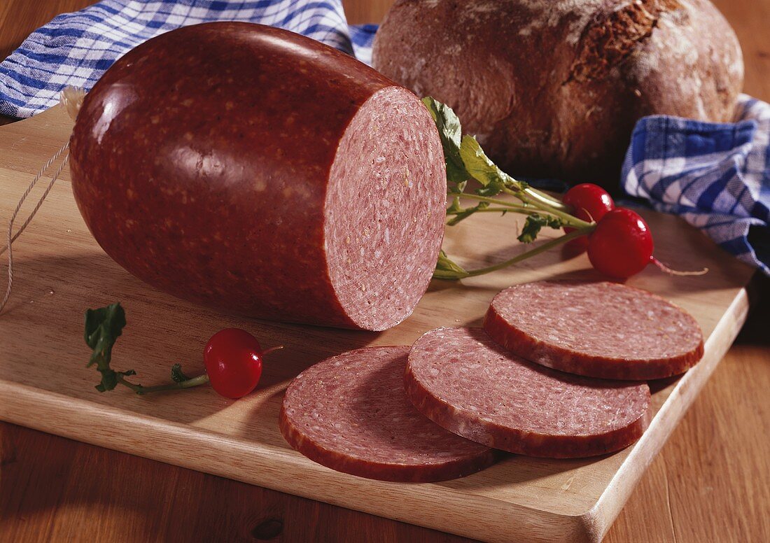 Bierwurst (beer sausage), radishes & farmhouse bread (Bavaria)
